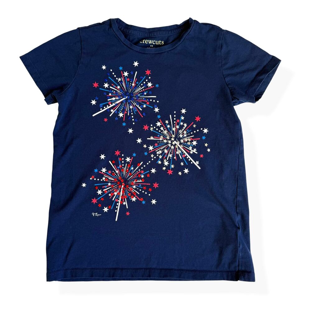 Crewcuts J.Crew Girls Fireworks Sequin Sparklers Navy Tee Girls Large 10-11